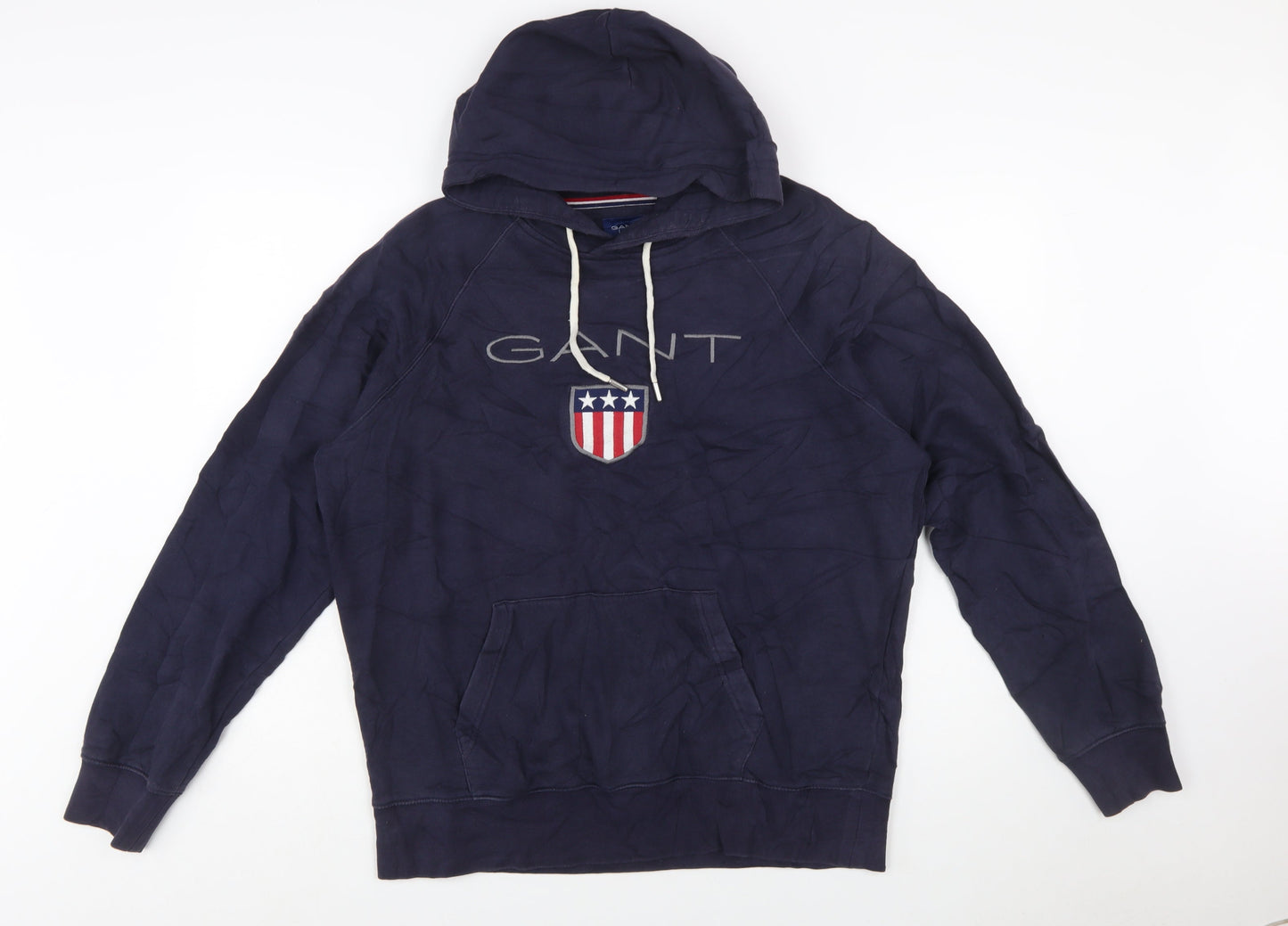 GANT Men's Blue Pullover Hoodie XL Logo Embroidered Fleece