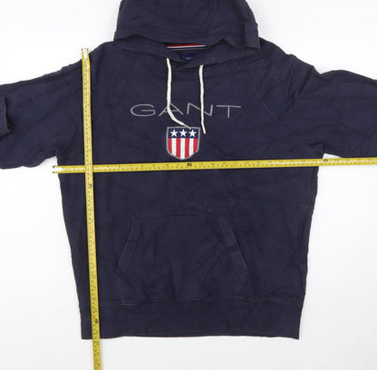 GANT Men's Blue Pullover Hoodie XL Logo Embroidered Fleece