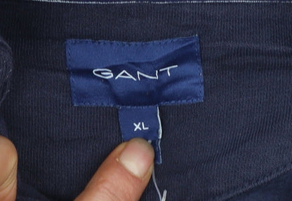 GANT Men's Blue Pullover Hoodie XL Logo Embroidered Fleece