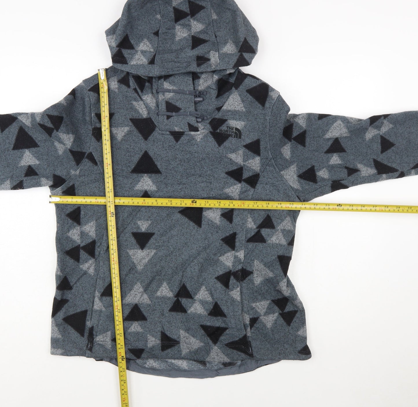 The North Face Women's Grey Geometric Fleece Pullover Hoodie L