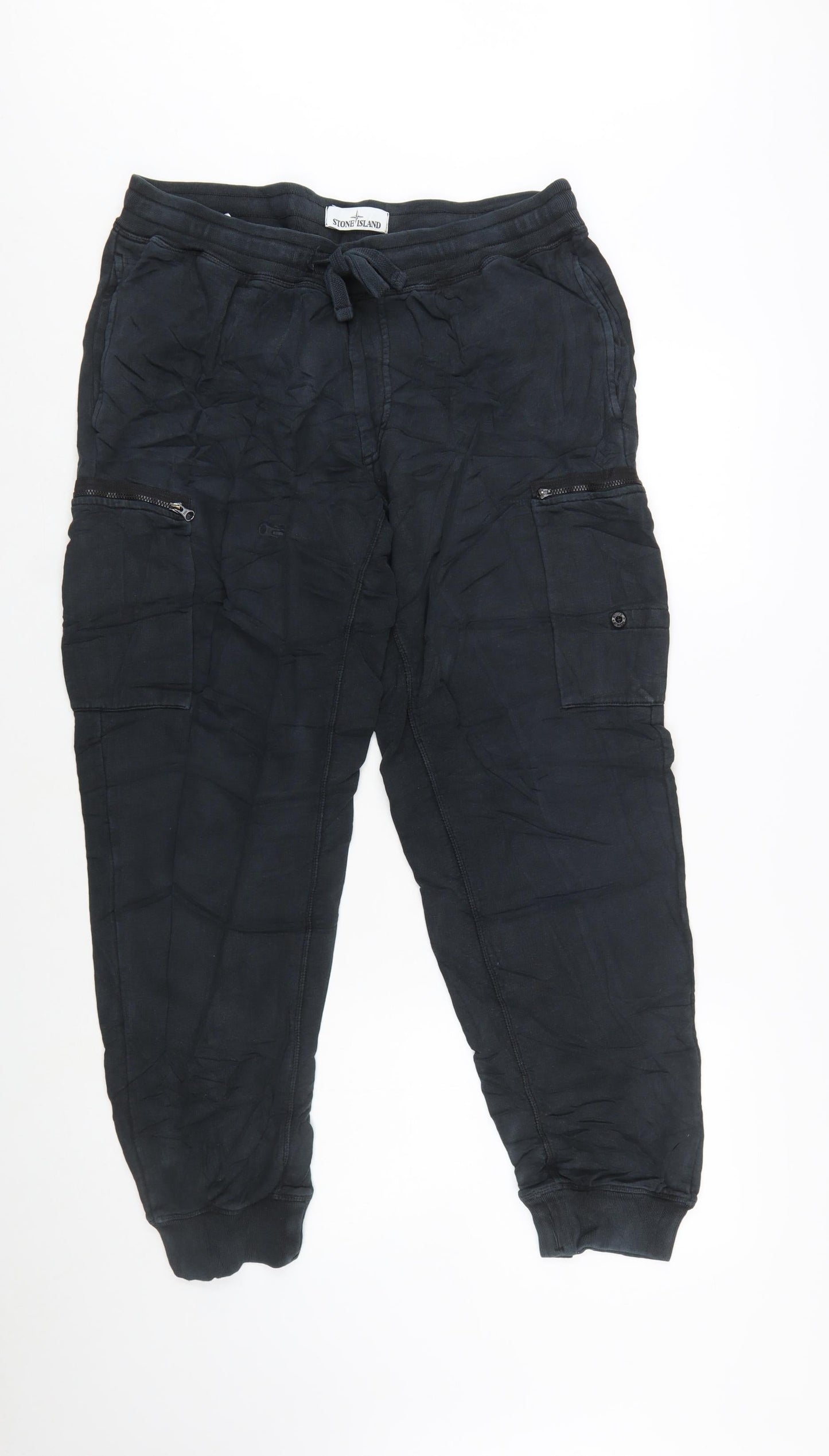 Stone Island Men’s Black Cargo Jogger Trousers L Cotton Stretch