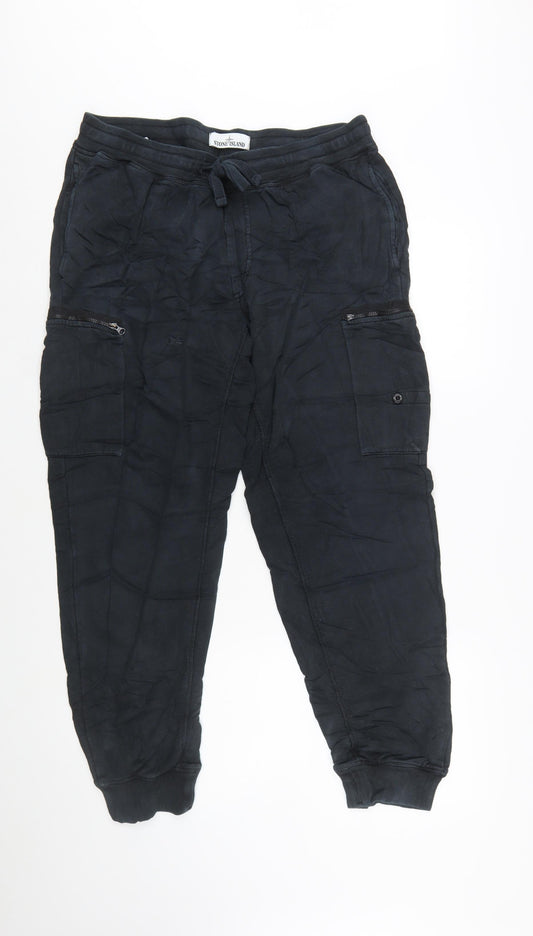 Stone Island Men’s Black Cargo Jogger Trousers L Cotton Stretch