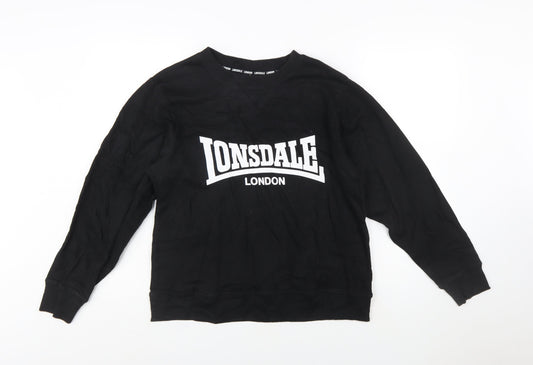 Lonsdale London Women's Black Cotton Blend Logo Sweatshirt Size 14
