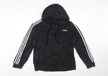 Adidas Women Black L Pullover Hoodie 3-Stripes Cotton Blend
