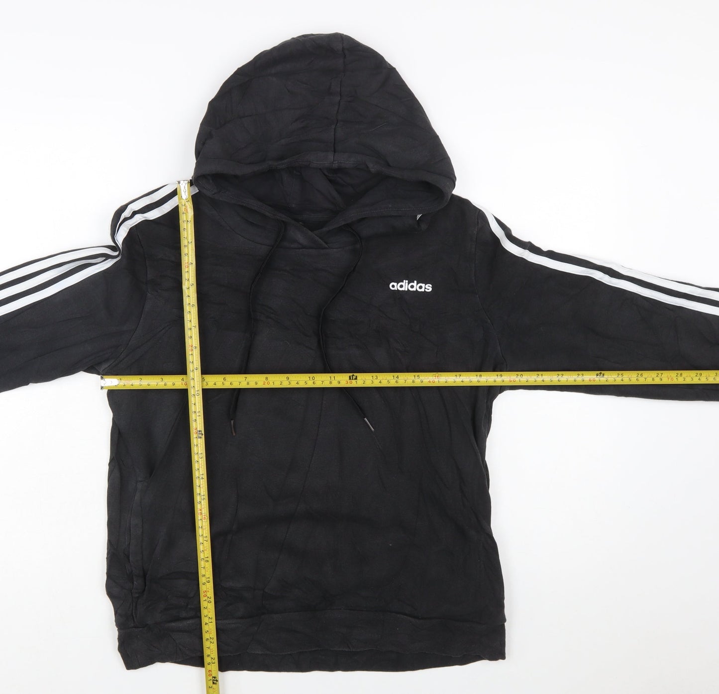 Adidas Women Black L Pullover Hoodie 3-Stripes Cotton Blend