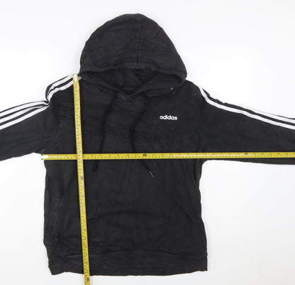 Adidas Women Black L Pullover Hoodie 3-Stripes Cotton Blend