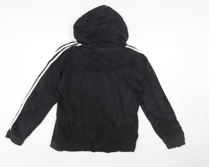 Adidas Women Black L Pullover Hoodie 3-Stripes Cotton Blend