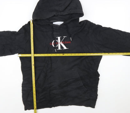 Calvin Klein Jeans Mens Black Pullover Hoodie L Logo Fleece
