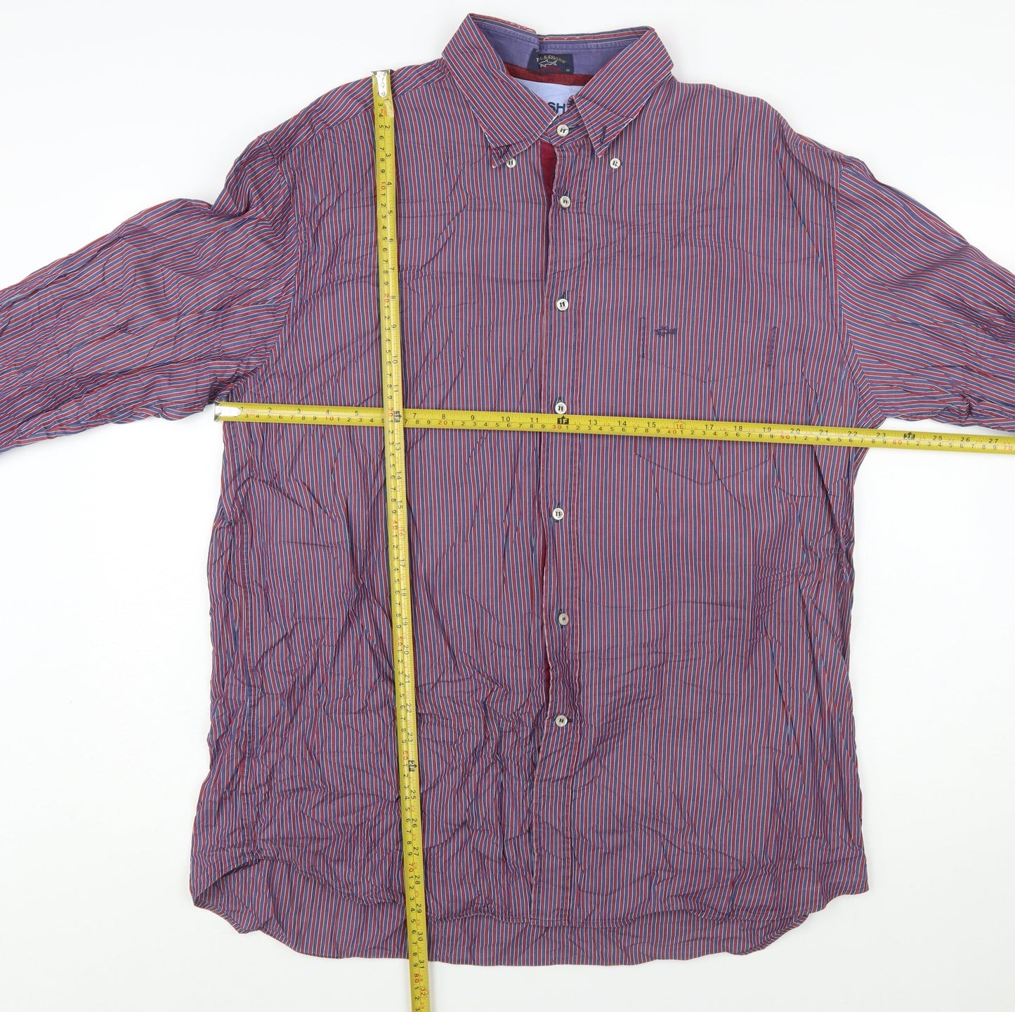 Paul & Shark Men’s Red Blue Striped Long Sleeve Cotton Button-Up Shirt Size L
