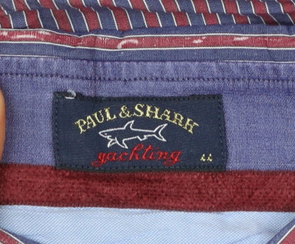 Paul & Shark Men’s Red Blue Striped Long Sleeve Cotton Button-Up Shirt Size L