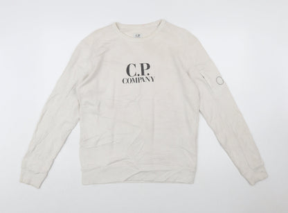 C.P. Company Boys Beige 14 Years Pullover Sweatshirt Logo Cotton Crew Neck