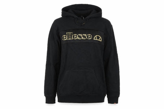 Front view of Ellesse Women Black L Pullover Hoodie Cotton Blend Logo Sweatshirt