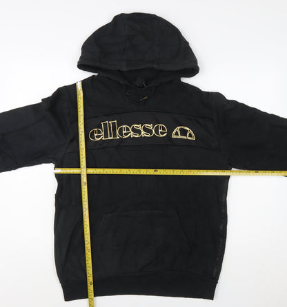 Ellesse Women Black L Pullover Hoodie Cotton Blend Logo Sweatshirt