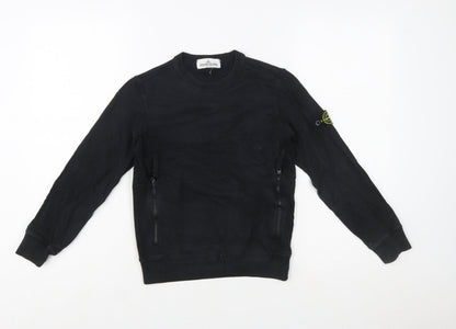 Stone Island Junior Boys Black Sweatshirt 8 Years Crew Neck Zip Pockets