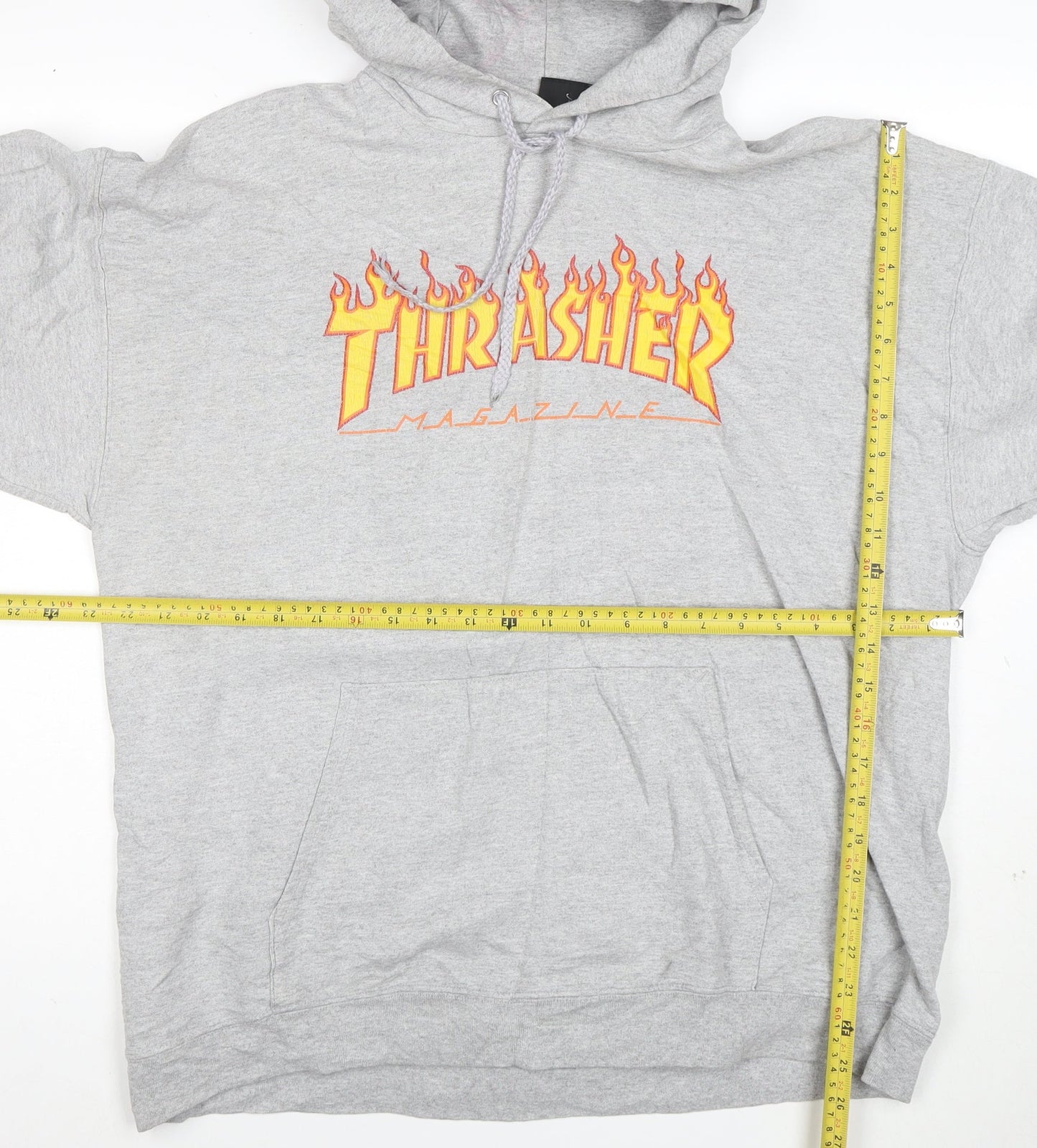 Thrasher Men’s Grey Pullover Hoodie L Logo Skate Sweatshirt