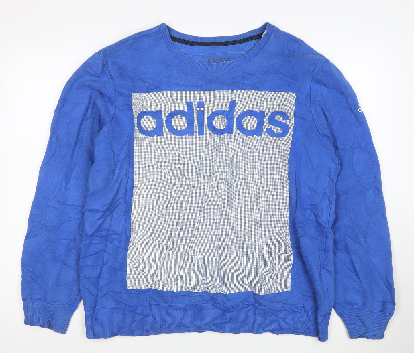 Adidas Mens Blue Long Sleeve Crew Neck Logo Pullover Sweatshirt Size L