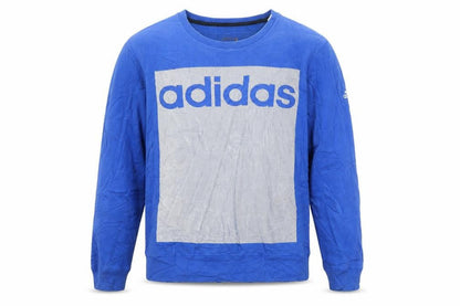 Adidas Mens Blue Long Sleeve Crew Neck Logo Pullover Sweatshirt Size L