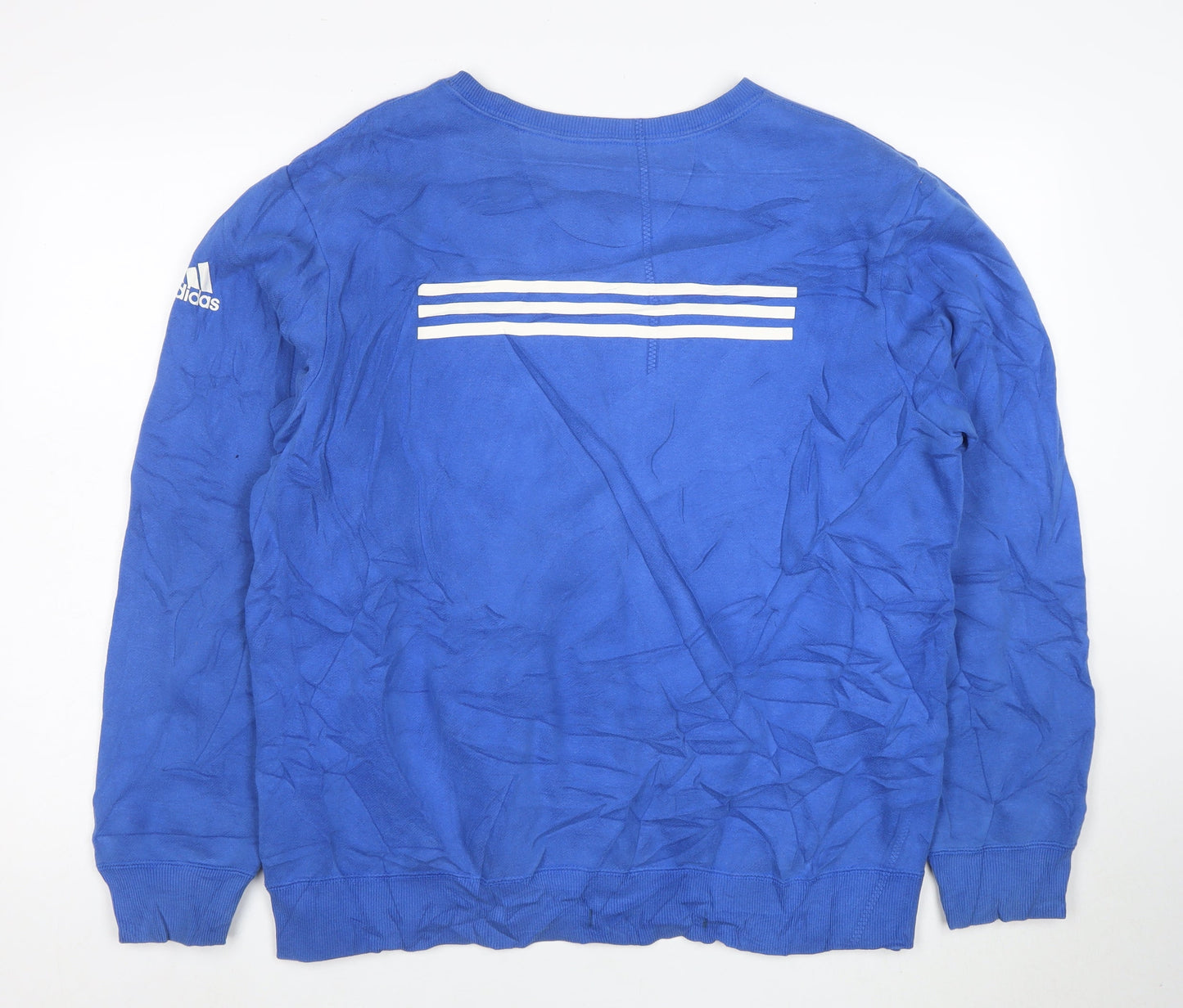 Adidas Mens Blue Long Sleeve Crew Neck Logo Pullover Sweatshirt Size L