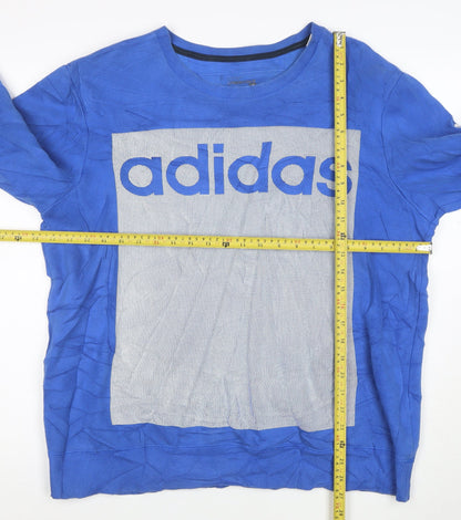 Adidas Mens Blue Long Sleeve Crew Neck Logo Pullover Sweatshirt Size L