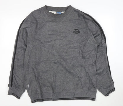 Lonsdale Men Grey Pullover Sweatshirt L Logo Sports Crew Neck