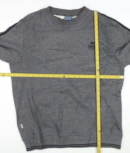 Lonsdale Men Grey Pullover Sweatshirt L Logo Sports Crew Neck
