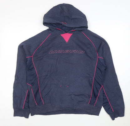 Umbro Womens Navy Pink Pullover Hoodie Size 18 Cotton Blend Sportswear