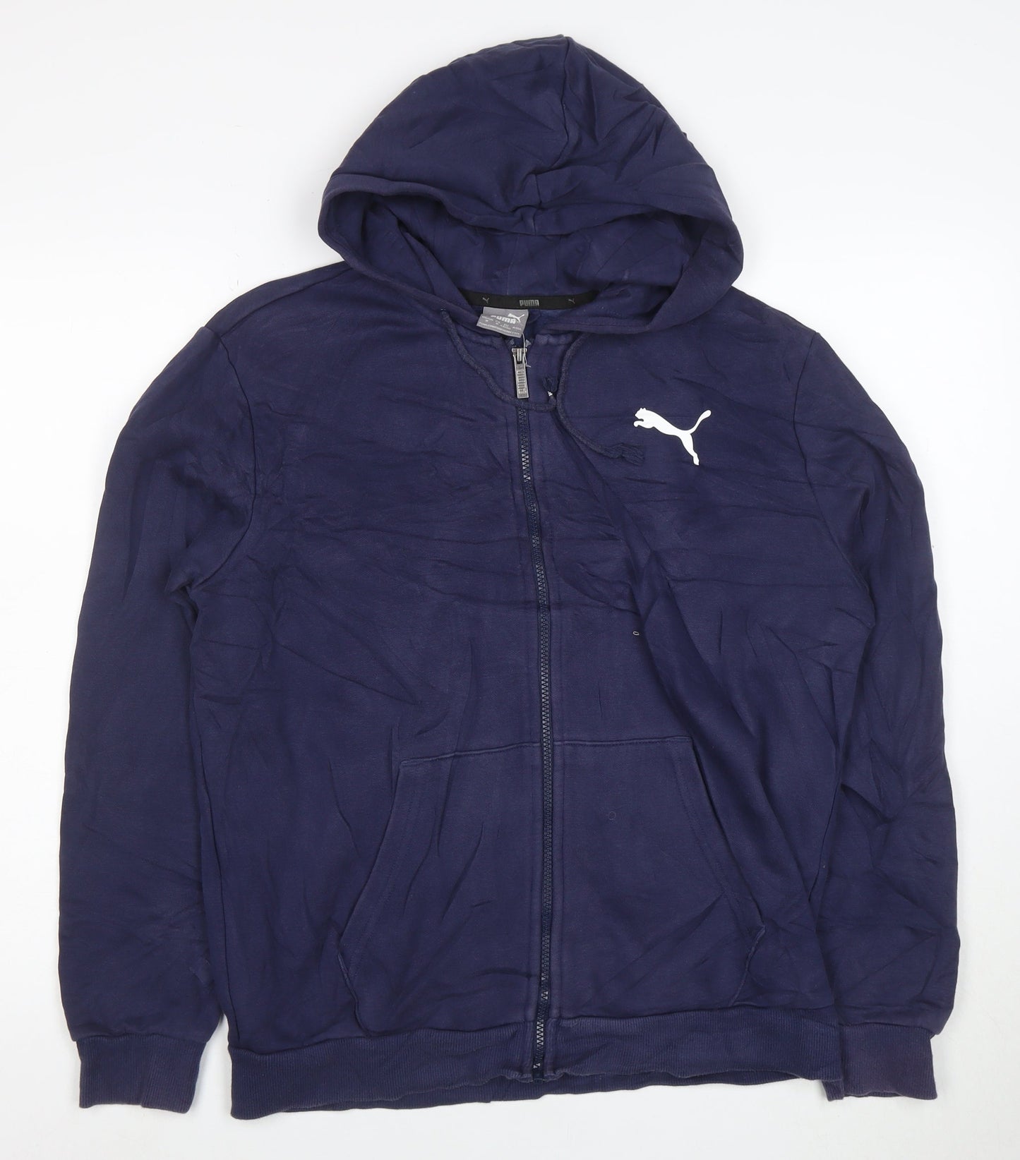Puma Men Blue Full Zip Hoodie M Lightweight Cotton Blend