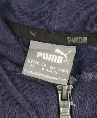 Puma Men Blue Full Zip Hoodie M Lightweight Cotton Blend