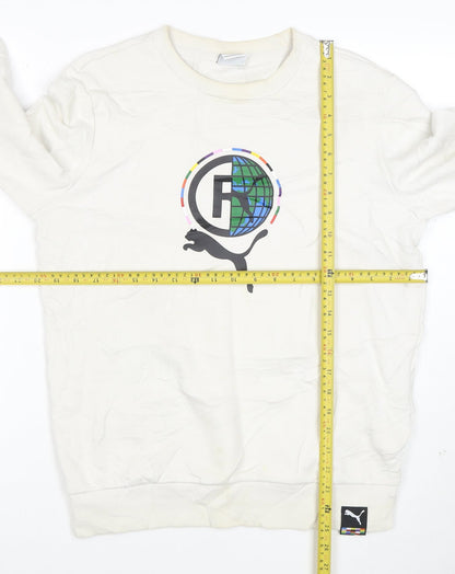Puma Men's White Crew Neck Graphic Print Sweatshirt Size S