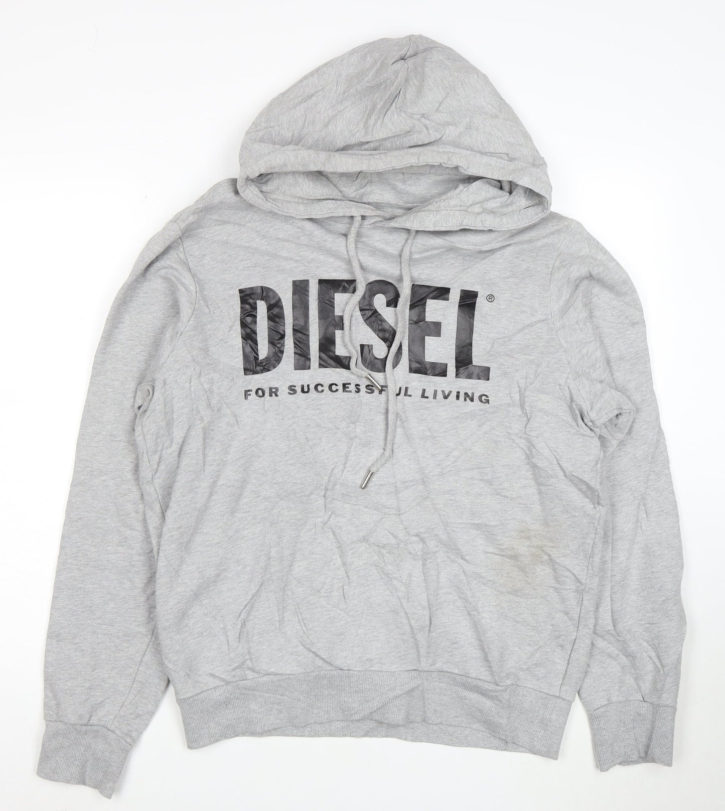 Diesel Men's Grey Logo Pullover Hoodie Size M Cotton Long Sleeve