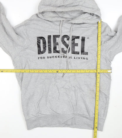 Diesel Men's Grey Logo Pullover Hoodie Size M Cotton Long Sleeve