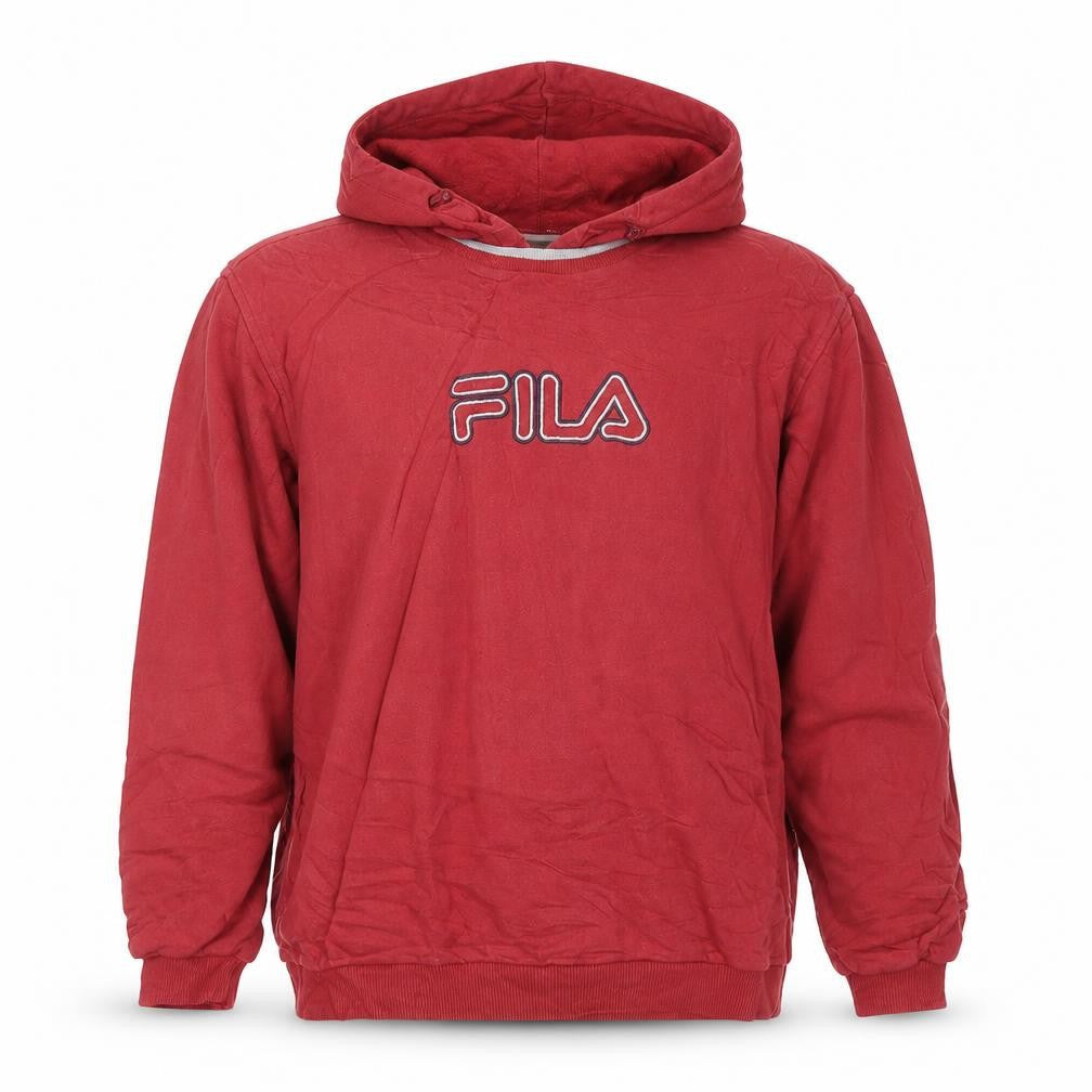 Fila Mens Red Hoodie XL Logo Pullover Cotton Blend