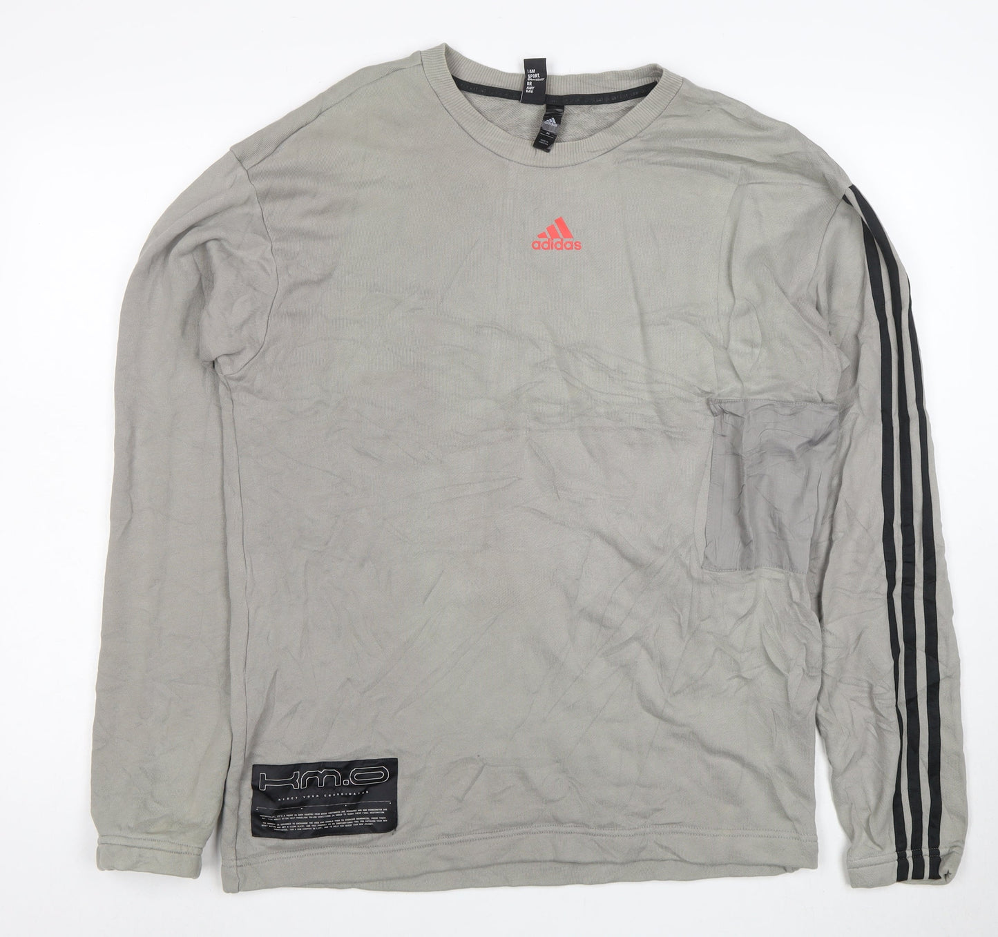 Adidas Men's Grey Graphic Long Sleeve Pullover Sweatshirt M