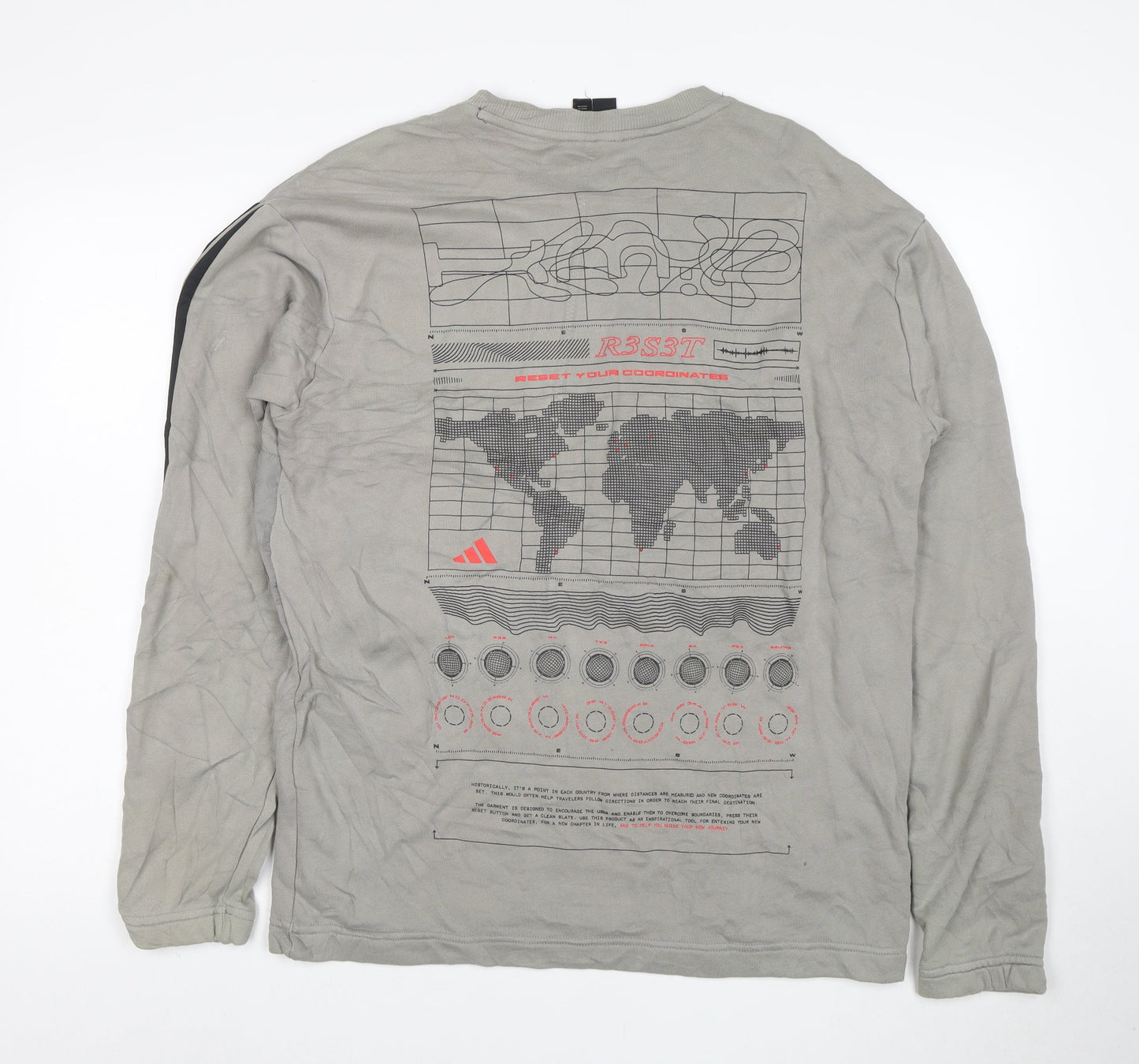 Adidas Men's Grey Graphic Long Sleeve Pullover Sweatshirt M