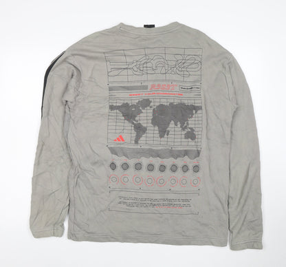 Adidas Men's Grey Graphic Long Sleeve Pullover Sweatshirt M