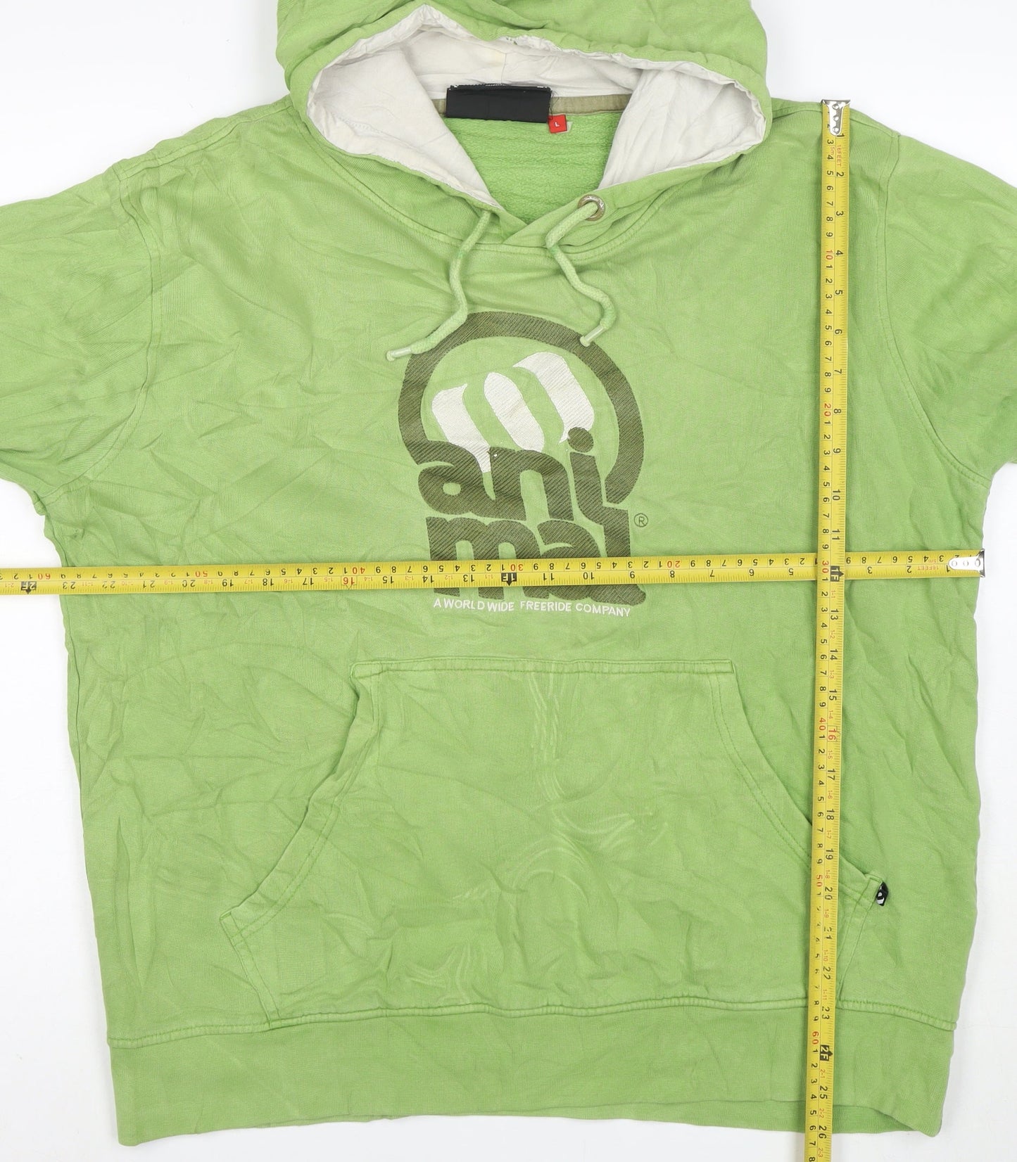 Animal Mens Green Pullover Hoodie L Graphic Print Cotton