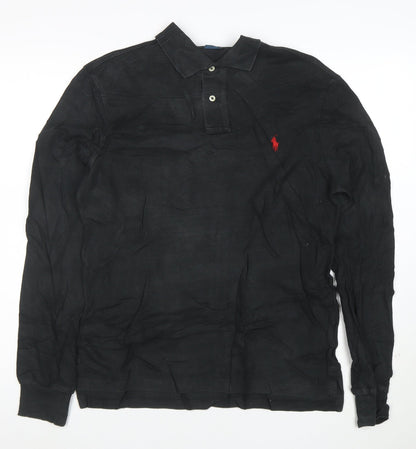 Polo Ralph Lauren Men's Black Slim Fit Long Sleeve Cotton Polo Shirt M
