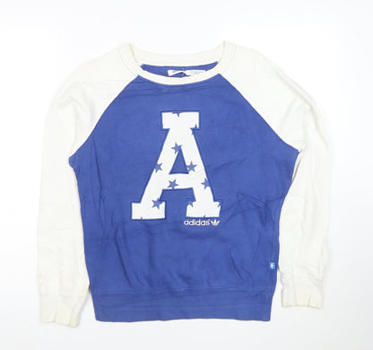 adidas Girls Blue & White Graphic Pullover Sweatshirt 14 Years