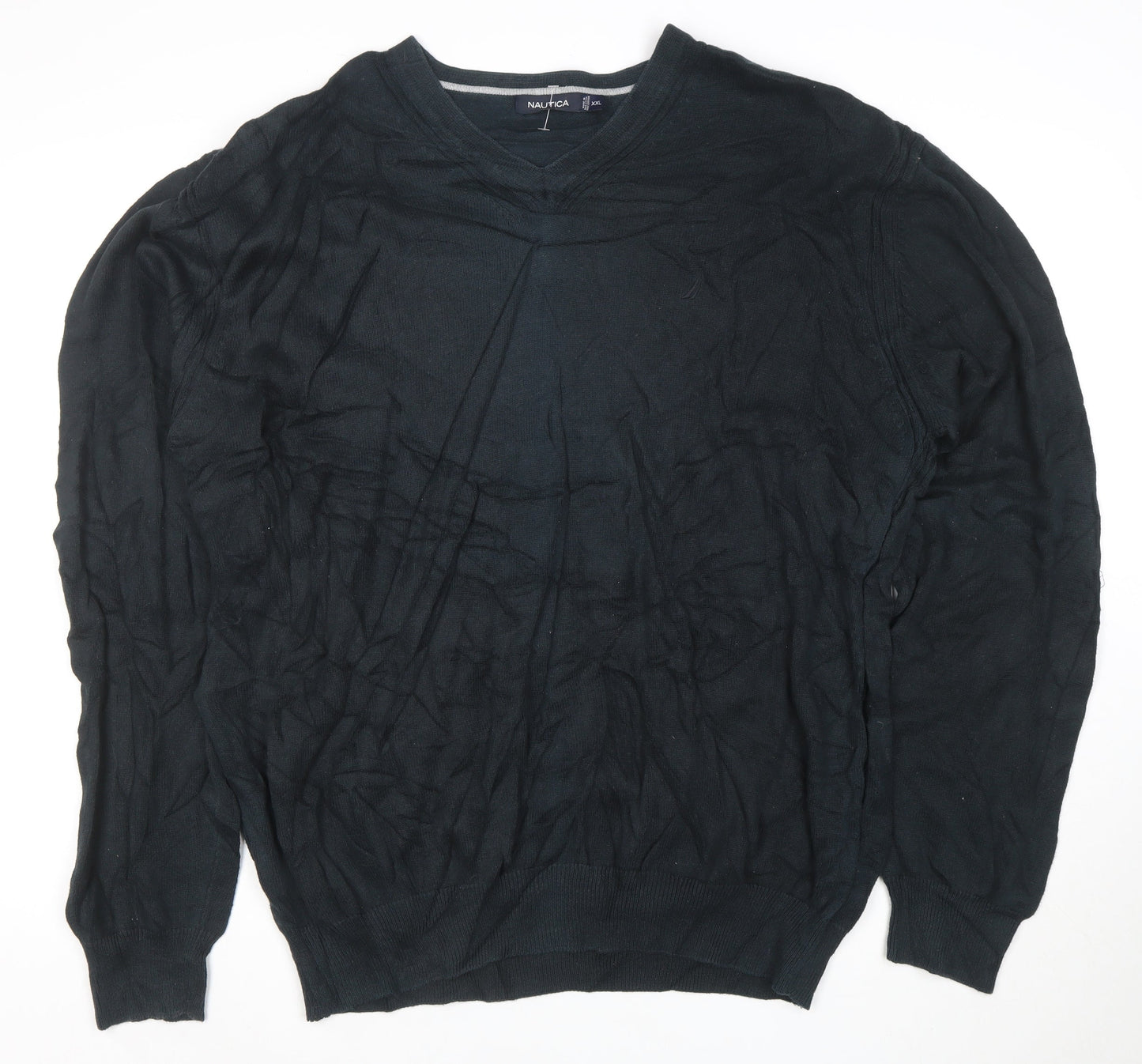 Nautica Men's Black Cotton V-Neck Jumper XXL Classic Knit