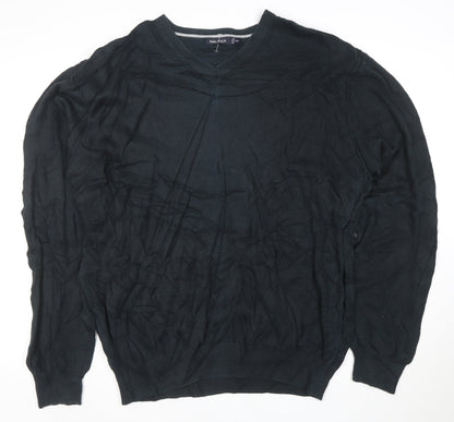 Nautica Men's Black Cotton V-Neck Jumper XXL Classic Knit