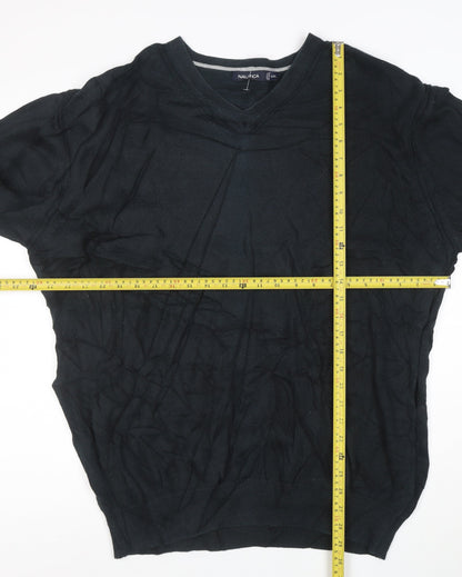 Nautica Men's Black Cotton V-Neck Jumper XXL Classic Knit
