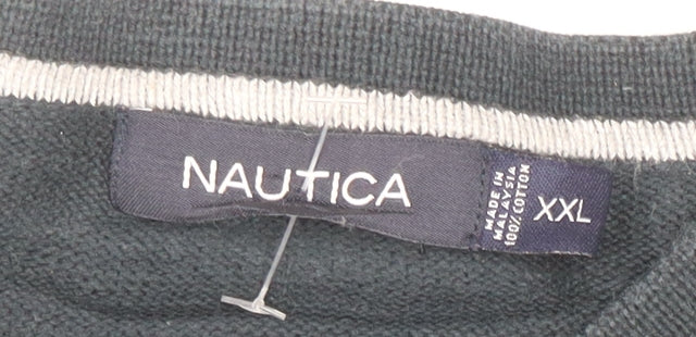 Nautica Men's Black Cotton V-Neck Jumper XXL Classic Knit