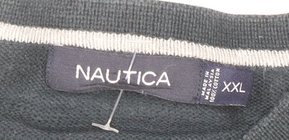 Nautica Men's Black Cotton V-Neck Jumper XXL Classic Knit