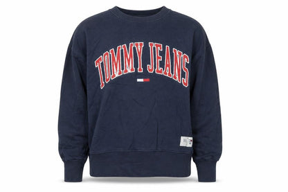 Tommy Jeans Women's Navy Pullover Sweatshirt Small Cotton Blend Logo Crewneck