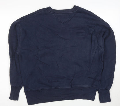 Tommy Jeans Women's Navy Pullover Sweatshirt Small Cotton Blend Logo Crewneck