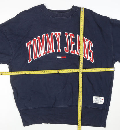 Tommy Jeans Women's Navy Pullover Sweatshirt Small Cotton Blend Logo Crewneck