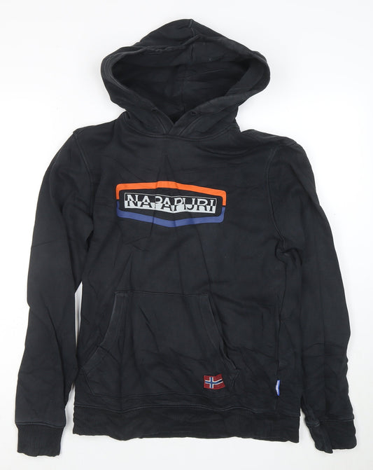 Napapijri Men's Black Logo Pullover Hoodie Size S