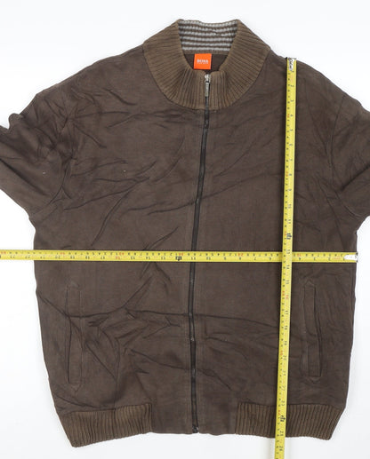 Hugo Boss Men's Brown Full Zip Knit Sweatshirt XL