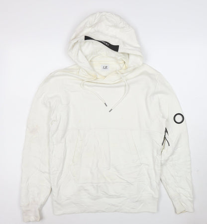 C.P. Company Men's White Pullover Hoodie M Logo Outdoor Style