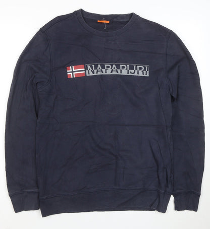 Napapijri Men’s Blue Logo Crew Neck Pullover Sweatshirt M